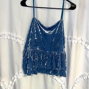 Blue velvet cropped tank